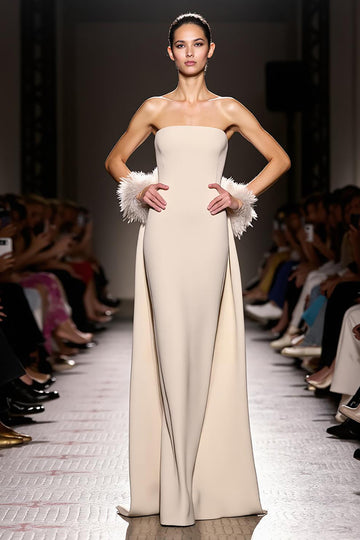 Strapless Ivory A Line Long Evening Dress